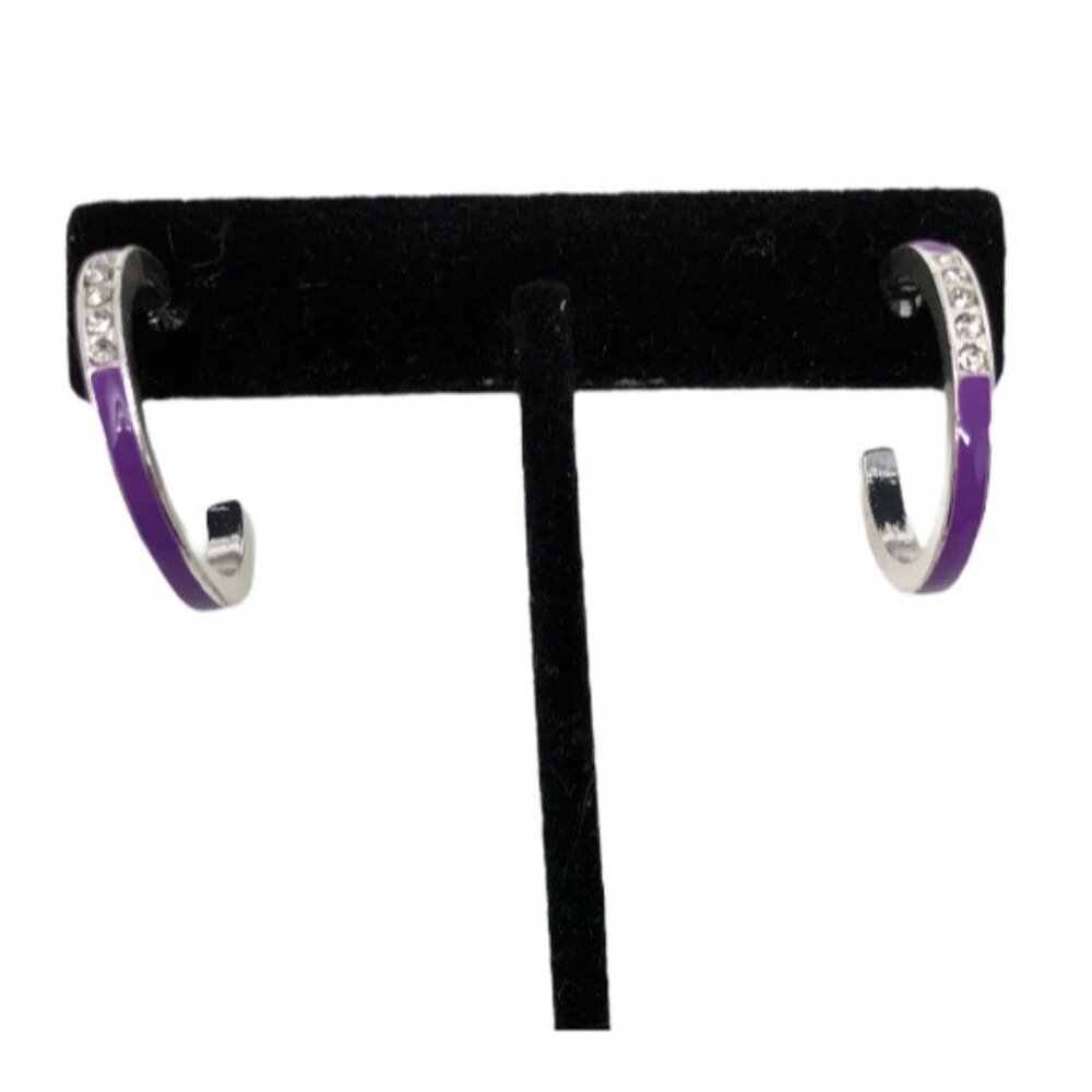 Avon Purple Enamel Earrings  Rhinestone Hoop‎  Be Spontaneous
